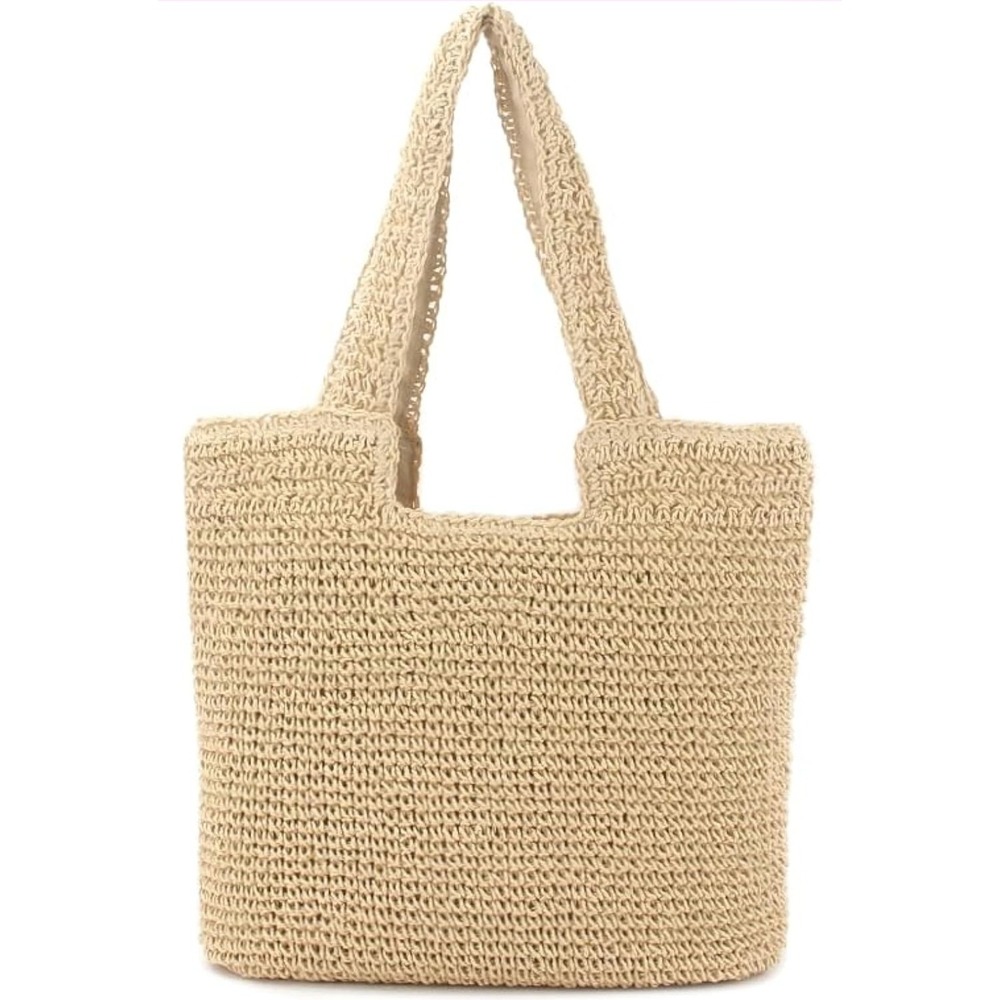 Straw Woven Tote Bag Shoulder‎ Bag Shopping Bag Beach Bag Beige